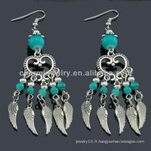 Boucles d&#39;oreille en argent antique à la main avec pierres turquoises SE-011A